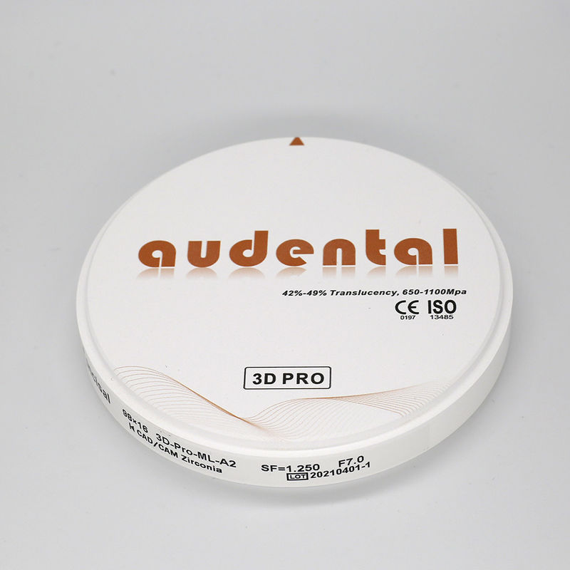 98mm Audental Zirconium Blok Kekuatan Tinggi 650-1100Mpa Blok Zirconia Putih untuk Laboratorium Gigi CAD CAM Sistem Milling