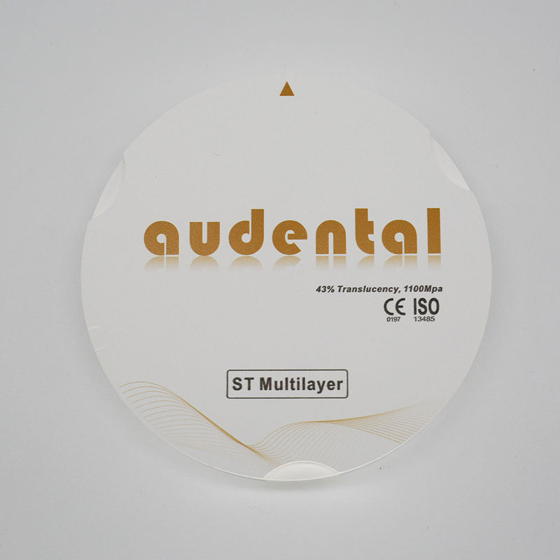 1100Mpa 43% Translucent ST Multilayer Zirconia Blocks untuk Fineer Lemes Vita 16 Warna