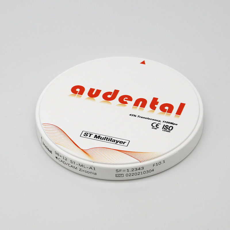 Translucent ST Multilayer Zirconia Round Disc 1100Mpa Kekuatan Lipat untuk Restorasi Gigi