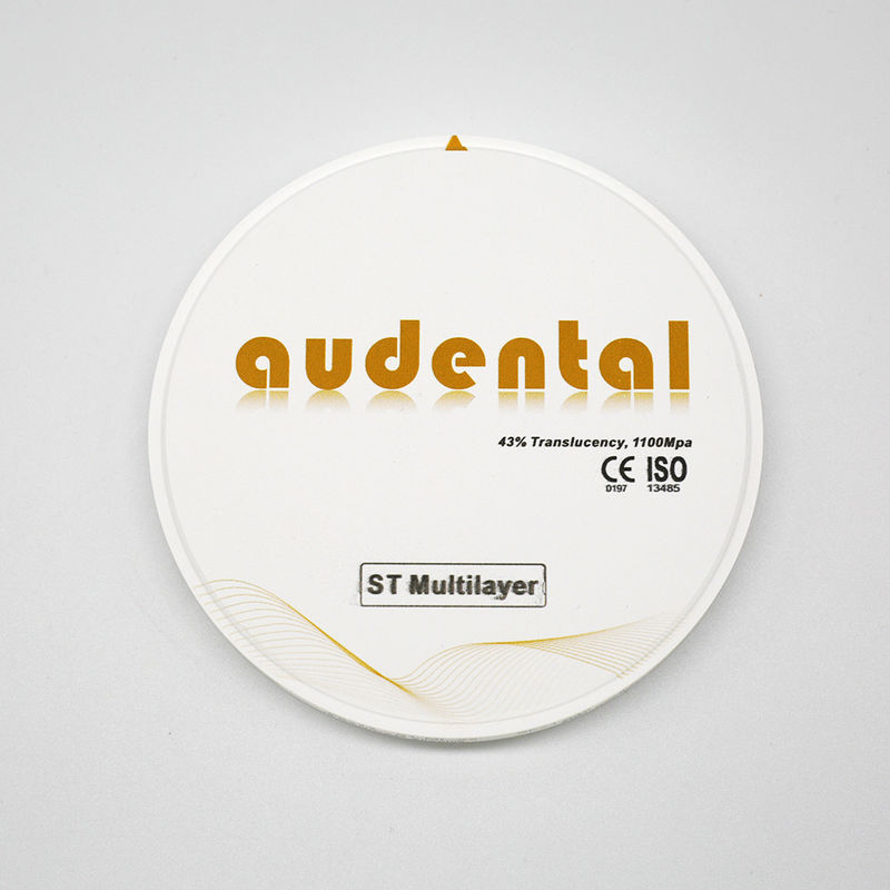 Translucent ST Multilayer Zirconia Round Disc 1100Mpa Kekuatan Lipat untuk Restorasi Gigi