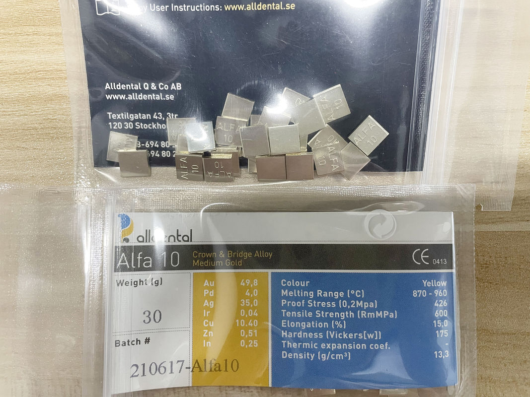 Audental A42 NOBLE ALLOY /Crown Bridge Alloy /Yellow/Au49.5% Professional Grade Dental Alloy untuk aplikasi Crown dan Bridge