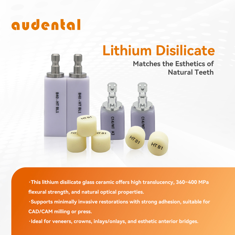 Audental Dental Laboratory Materials Glass Ceramic Zirconia Block Lithium Disilicate Block Ingot untuk Restorasi Gigi