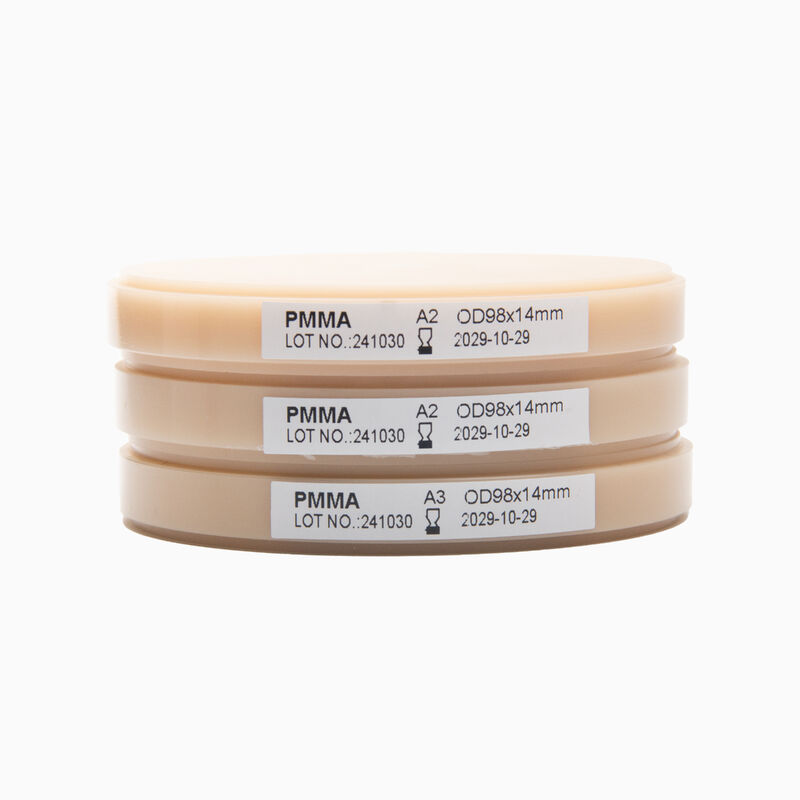 Bahan Penggilingan Lab Gigi Pink-A2 Blok PMMA untuk Gigi Tiruan Lengkap Ukuran dan Bentuk 98mm/95mm