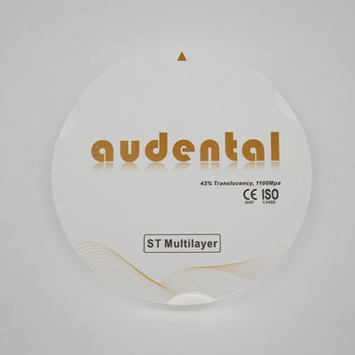 1100Mpa 43% Translucent ST Multilayer Zirconia Blocks untuk Fineer Lemes Vita 16 Warna