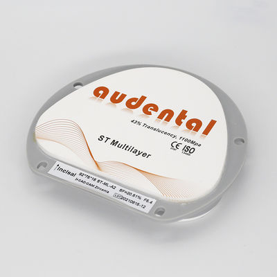 Translucent ST Multilayer Zirconia Round Disc 1100Mpa Kekuatan Lipat untuk Restorasi Gigi